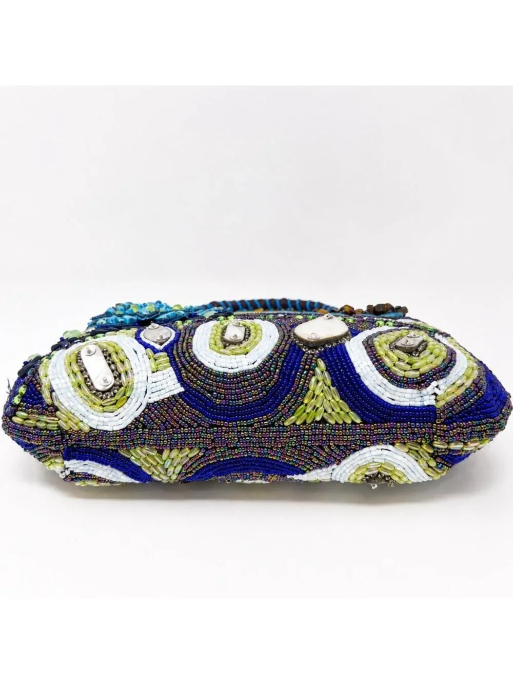 Chico's Beaded Evening Bag Blue Purple Floral Embellished Top Handle Purse - Picture 7 of 16